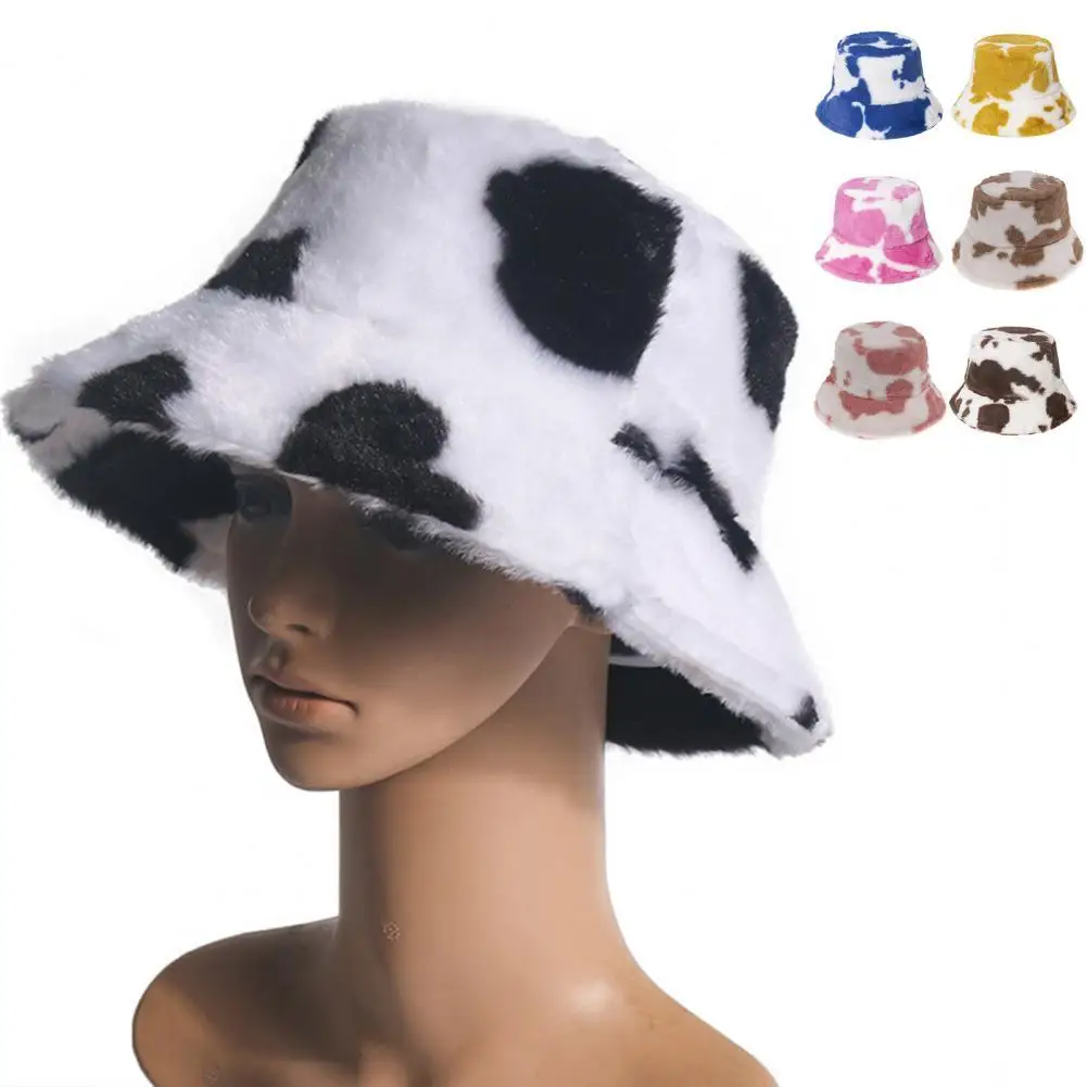 Рыбацкая кепка осень-зима теплая черно-белая плюшевая узор коровы для покупок универсальная умывальная шапка Модные аксессуары