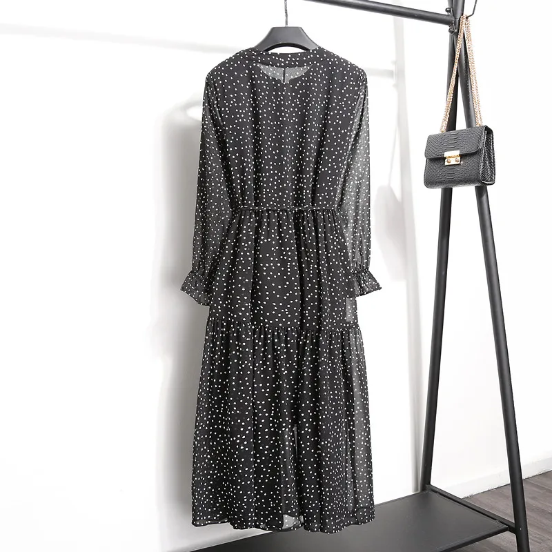 2021 весна лето женское платье для дам с длинным рукавом в горошек винтажная