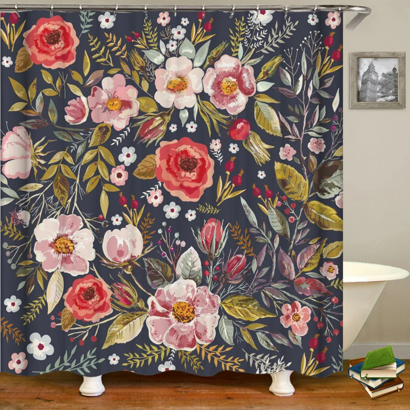 

Flower Pattern Shower Curtain Bathroom Curtain Waterproof Shower Curtain Home Decor Washable Fabric Bath Screen