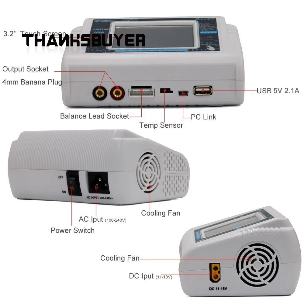 LiPo NiMH Battery Dis charger HTRC T150 150W RC Balance Charger с сенсорным экраном | Игрушки и хобби