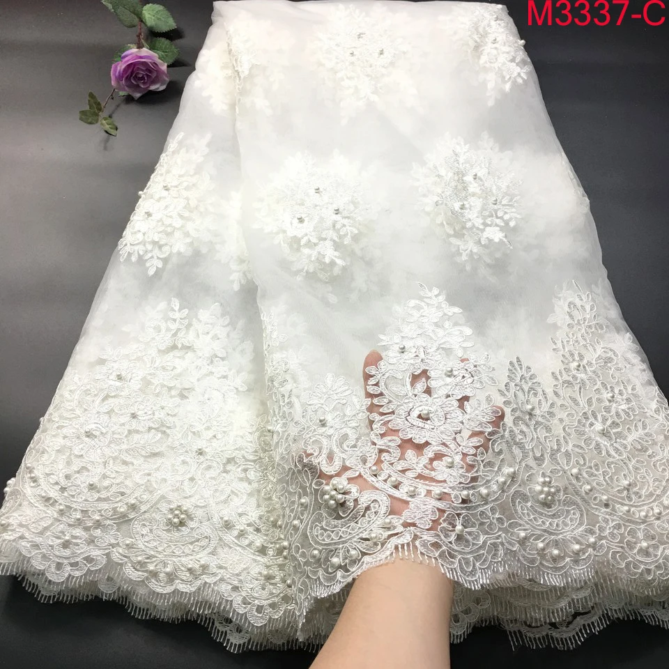 White African Lace Fabric 2021 High Quality French Mesh Beads Nigerian Milk Silk Fabrics For Dress M33371 | Дом и сад