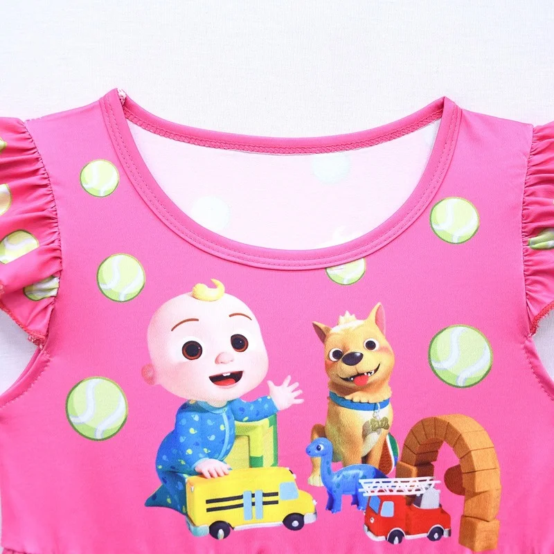 

Princess Dress For Girls Flutter Sleeve Dress Cartoon Cocomelon Baby Girl Clothes Milk Silk Casual Toddler Girl Summer Dress