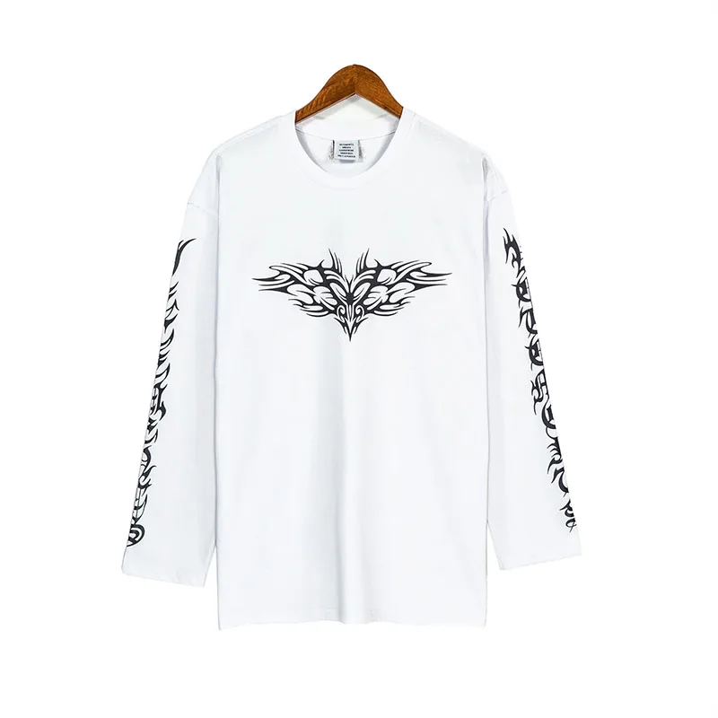 

Футболка с длинным рукавом для мужчин и женщин, тенниска с вышивкой в стиле хип-хоп, цвет черный/белый