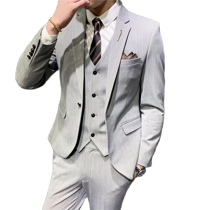 Мужской свадебный костюм в полоску (пиджак + жилет брюки) официальный деловой