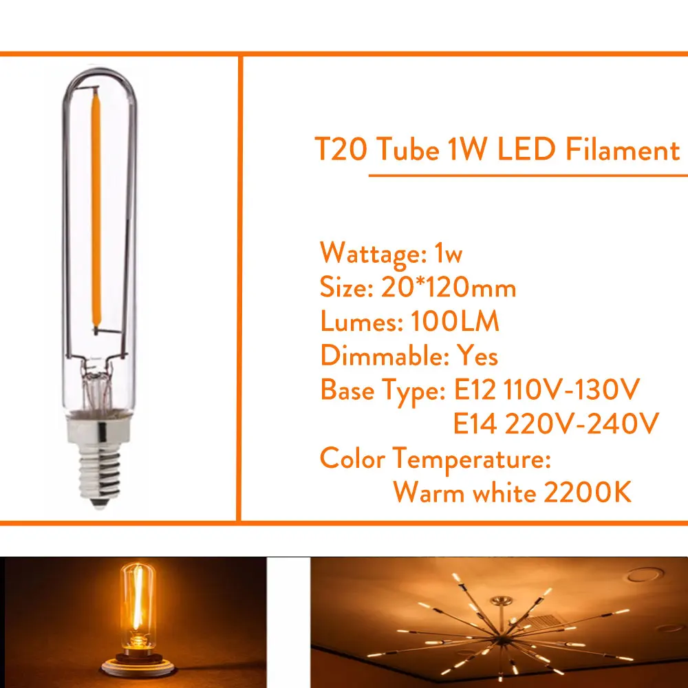 Dimmable T20 C7 E12 110V Светодиодный светильник 0,5 W 1W 2W Светодиодный светильник E14 220V Ретро Мини светодиодный светильник Edison холодильник 240V 130V