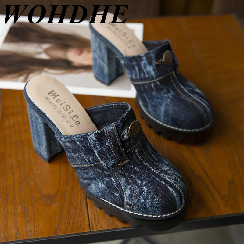 

Женские туфли-лодочки WOHDHE, из денима, на толстом каблуке