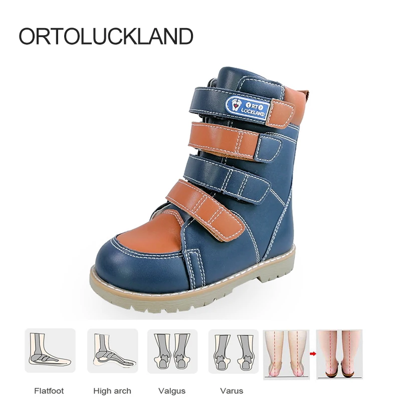 Ortoluckalnd Children Boots Kids Orthopedic Calf Shoes Winter Toddlers Strap Clubfoot Booties With Removable Arch Support Soles