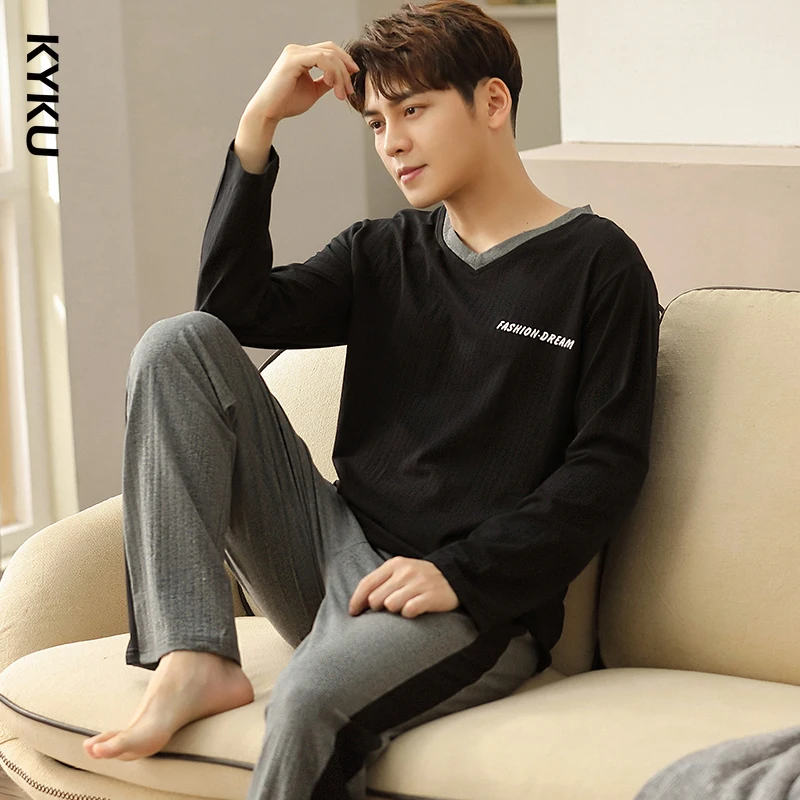 

Autumn 100% Cotton Men's Pajamas Set Atoff Home Satin Sleepwear Suit for Man Winter Warm Silk Male Loungewear Nightwear