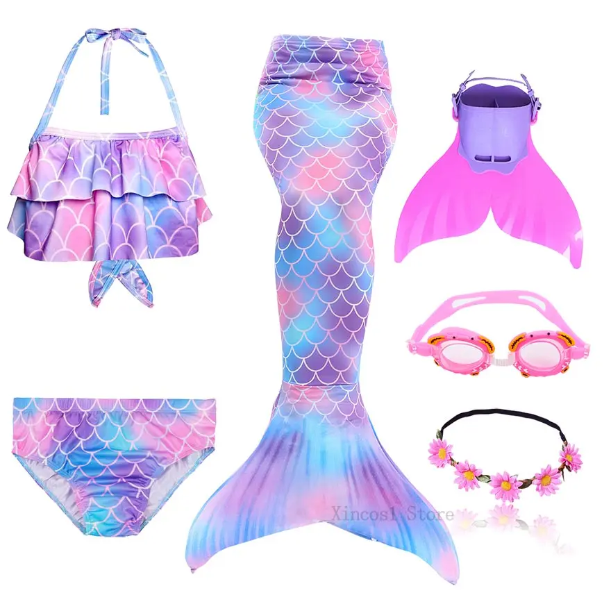Fancy NEW the Little Mermaid Tail with Garland or With Monofin Swimsuit for Kids Girls swimmable Bathing Suit Mermaid Costume