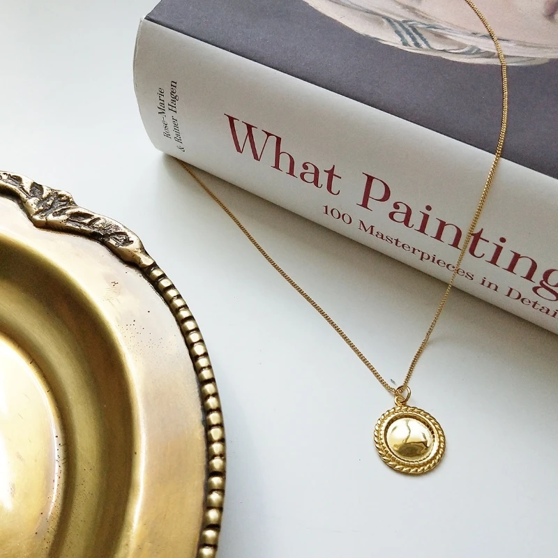 

925 Sterling Silver Gold Coin Pendant Collier Femme Kolye Collares Charm Choker Necklace Women European Luxury Fine Jewelry