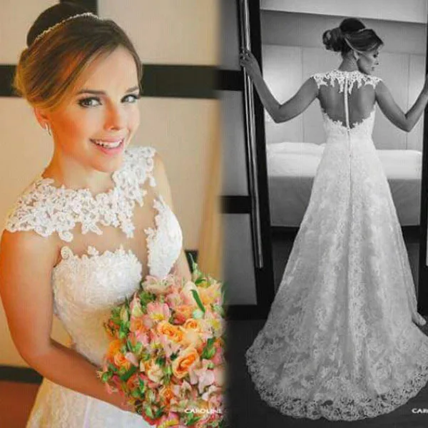 

New 2016 Model vestido de noiva Lace Overlay Wedding Dress With Beading
