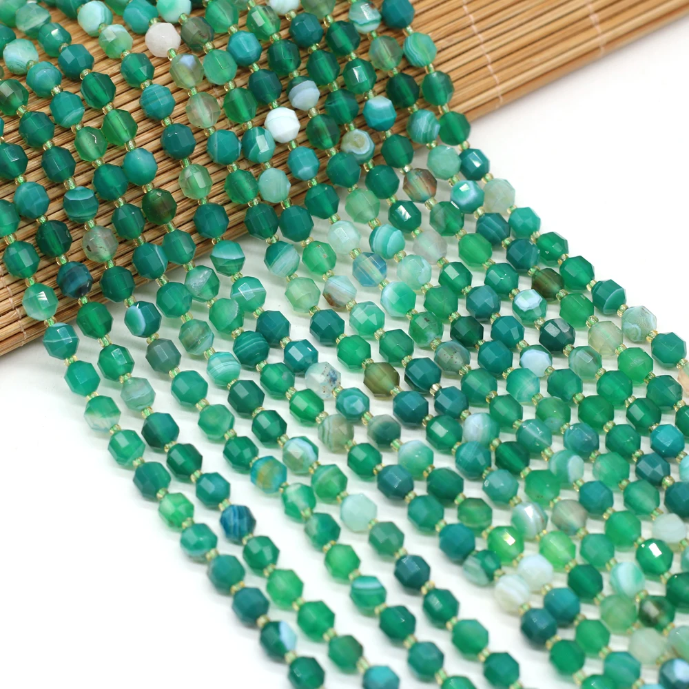 

Natural Stone Semi-precious Stones Green Stripe Agate Faceted Bead DIY Ladies Necklace Bracelet Making Exquisite Jewelry Gifts