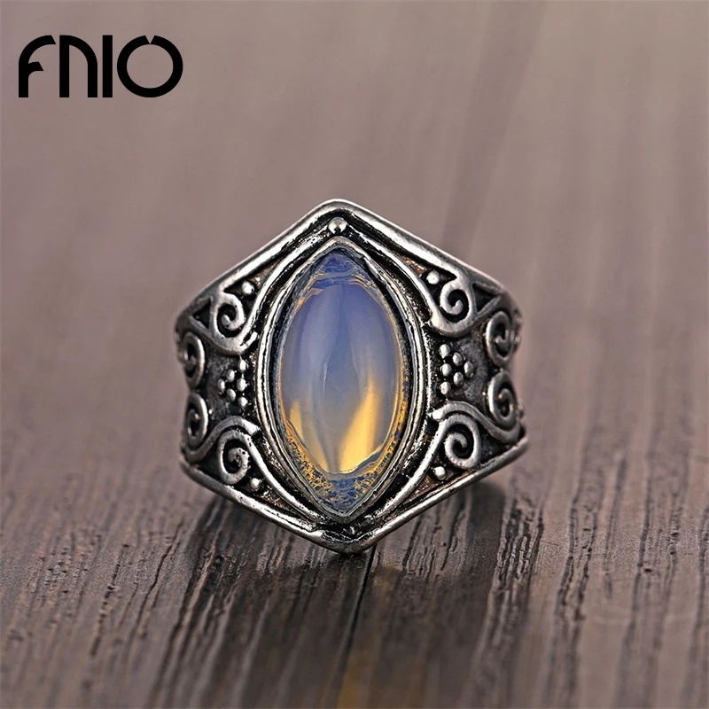 FNIO 1 шт. винтажное серебряное кольцо с большим камнем для женщин модная богемная