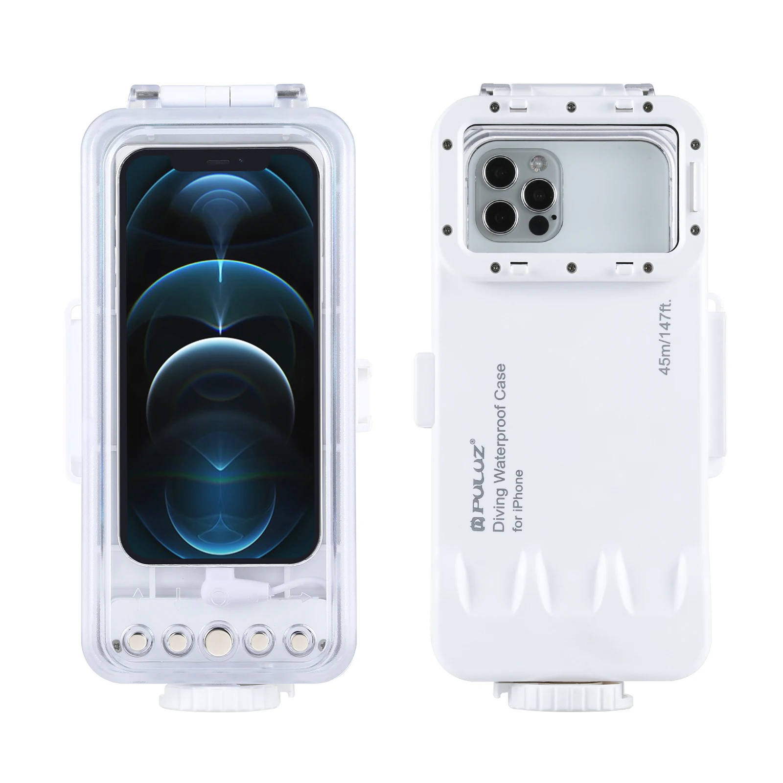 

PULUZ 45m/147ft Waterproof Case Diving Housing Photo Video Taking Underwater Cover Case PC Resist Corrosion for iPhone 12/13