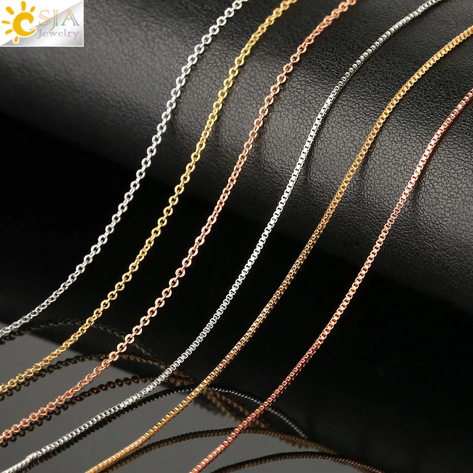 Тонкие цепочки CSJA 0 5 мм ожерелья для женщин цвета розового золота серебра в