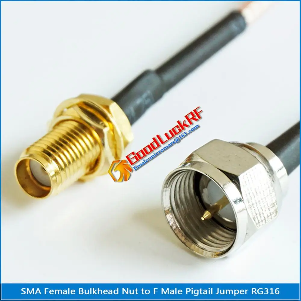 

1 Pcs F Male to SMA Female with O-ring Bulkhead Mount Nut Plug RG316 Pigtail Jumper Cable 50 ohm Low Loss