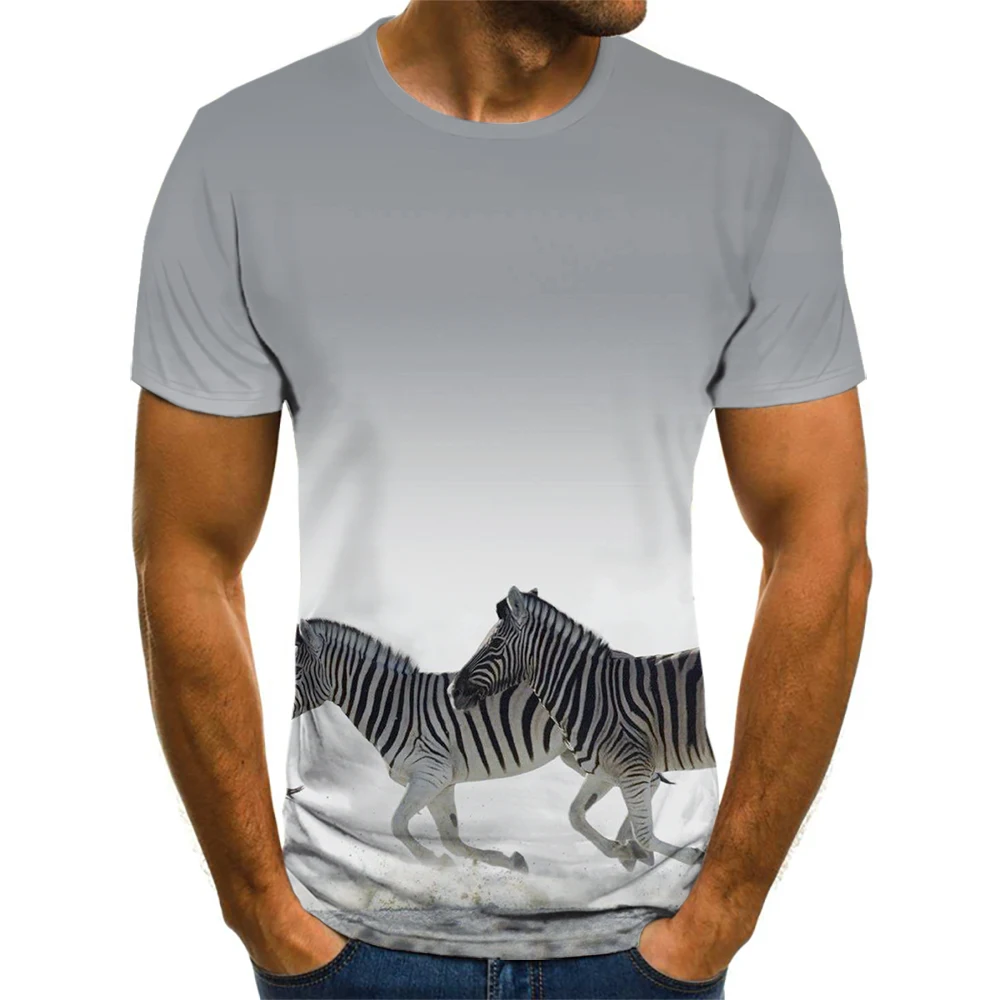 Новая универсальная мужская футболка с принтом животного модный топ коротким