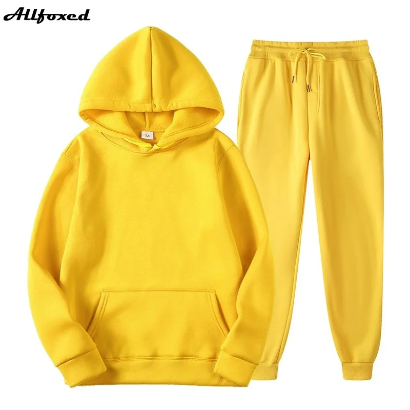 

Tracksuit Men Fashion Hoodies Men Suits Solid Sets Men Sweatshirts+Sweatpants Spring Autumn Fleece Hooded Pullover 2 Pieces Set