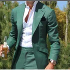 Мужской костюм зеленого цвета на заказ, приталенный Блейзер для выпускного вечера жениха, 2 предмета, смокинг, повседневный летний пляжный стиль, мужской пиджак + брюки Terno