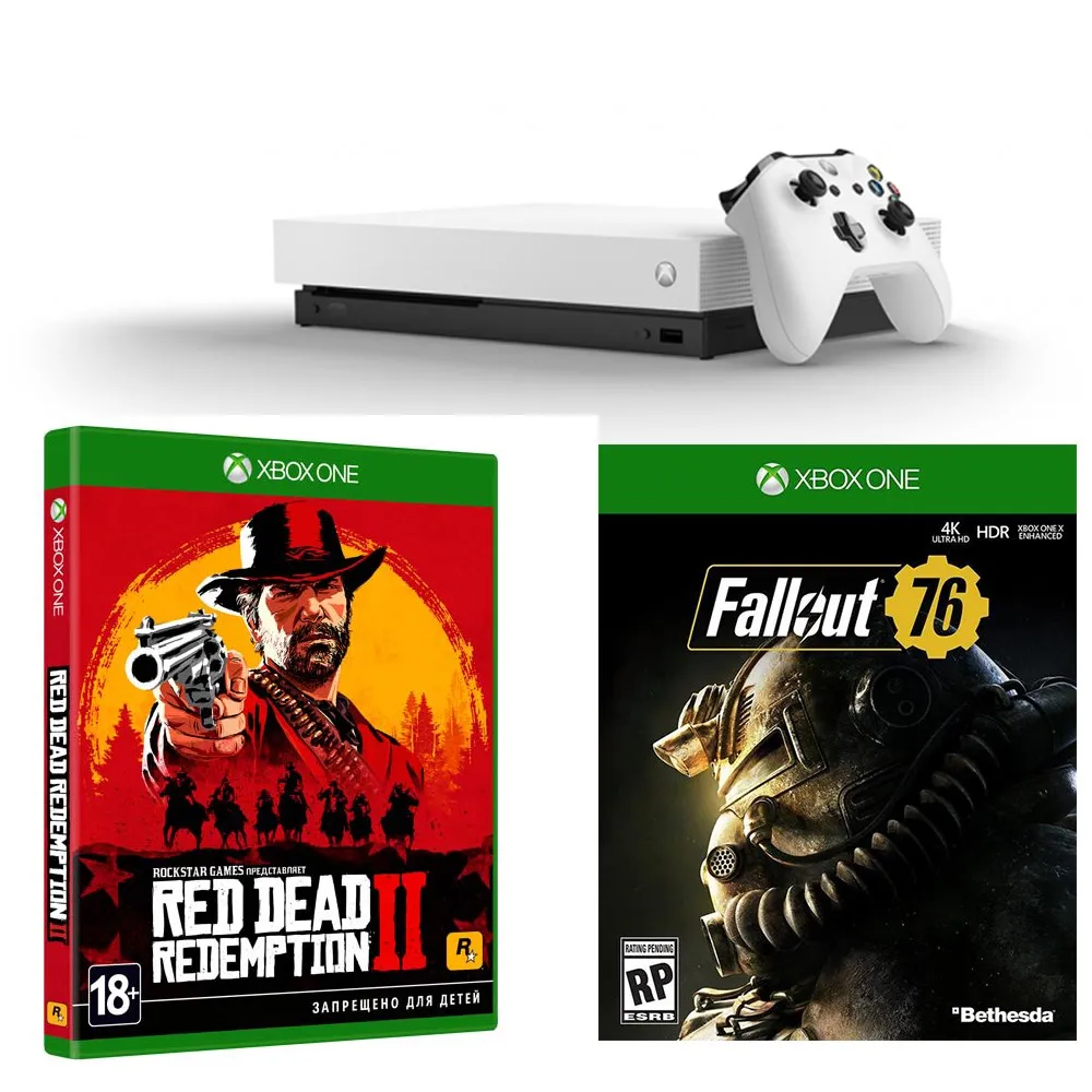 Игровая приставка Xbox One X 1 ТБ белая +Игра Red Dead Redemption 2 + Игра Fallout 76|Игровые консоли| |