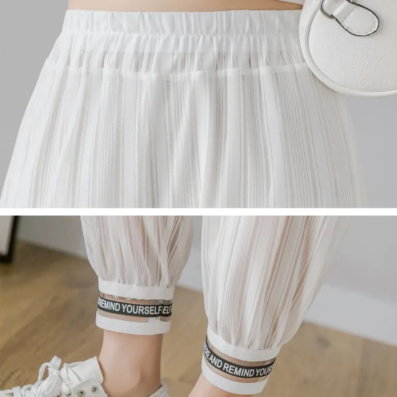 

#2124 Summer Black White See Through Pants Women Sexy Sunscreen Pants Thin High Waisted Chiffon Pencil Harem Pants Harajuku Tide