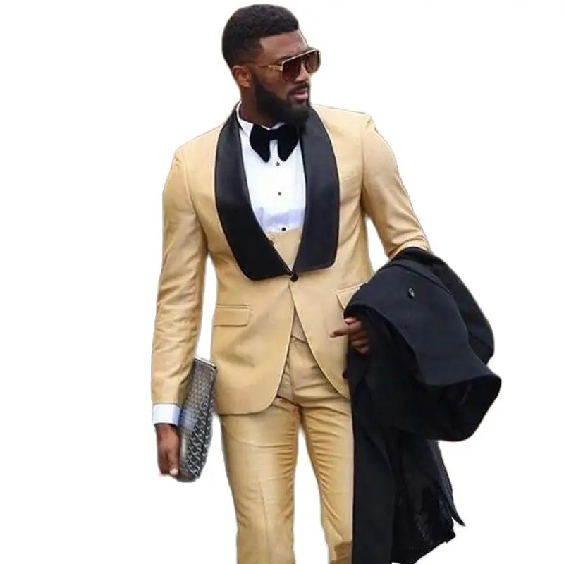 

Gold Shawl Collar Groom Tuxedos Men's Evening Dress Toast Business Suits Coat Waistcoat Trousers (Jacket+Pants+Vest+Tie) W:122