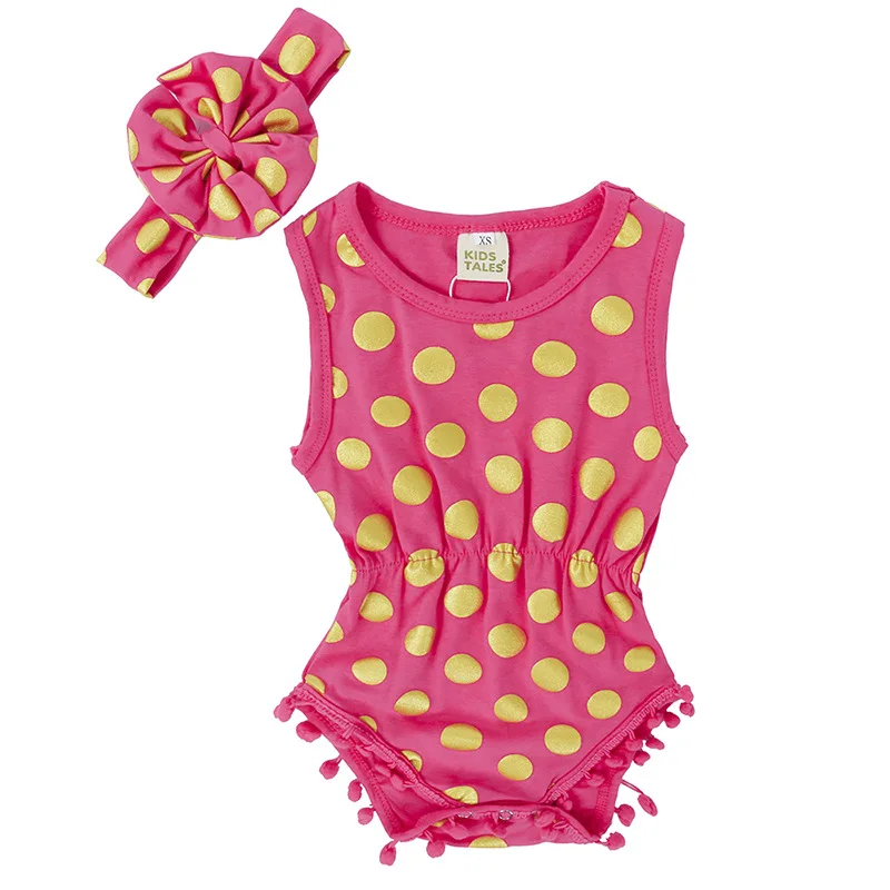 

Girls Sleeveless Printed Romper Romper + Hair Tie Set Two Piece Set