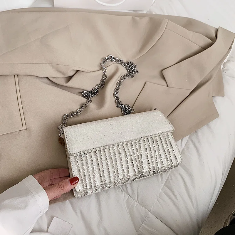 

High-end texture bag female 2021 new net red foreign style shoulder bag spring sequin diagonal bag chain bag small square bag