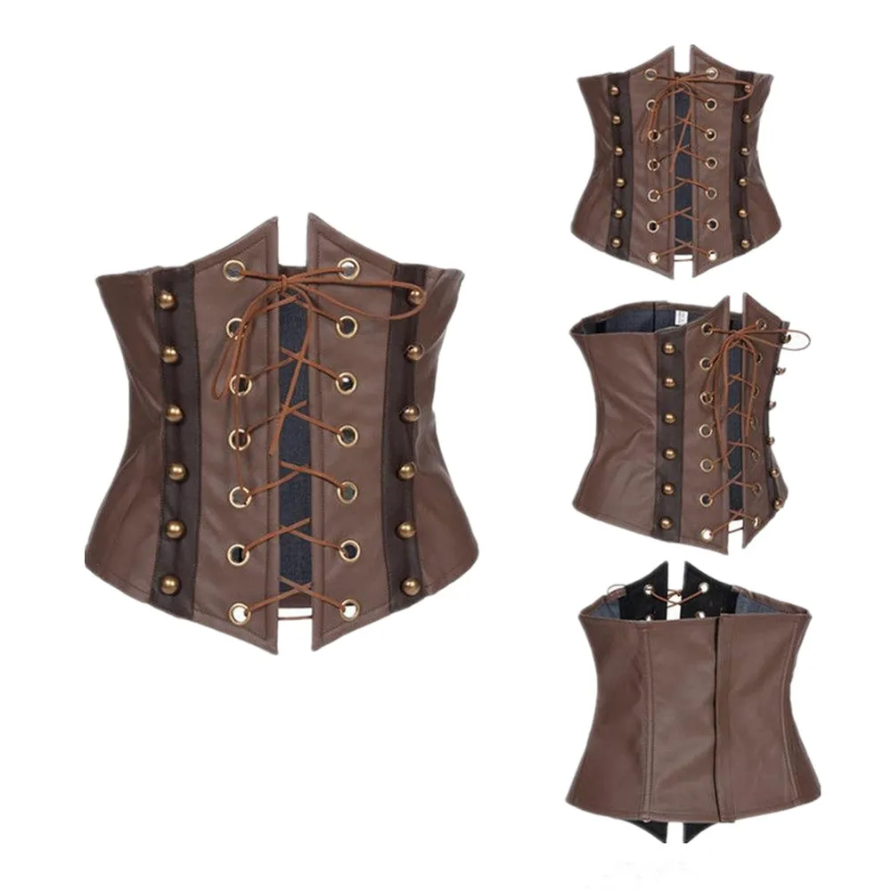 Женский Готический корсет в стиле стимпанк под грудью из искусственной кожи