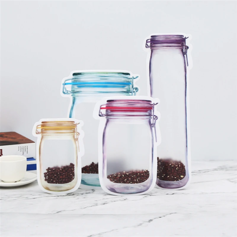

Reusable Mason Jar Bottles Bags Kitchen Organizer Nuts Candy Cookies Bag Waterproof Seal Fresh Food Storage Bag Zip Lock Bags