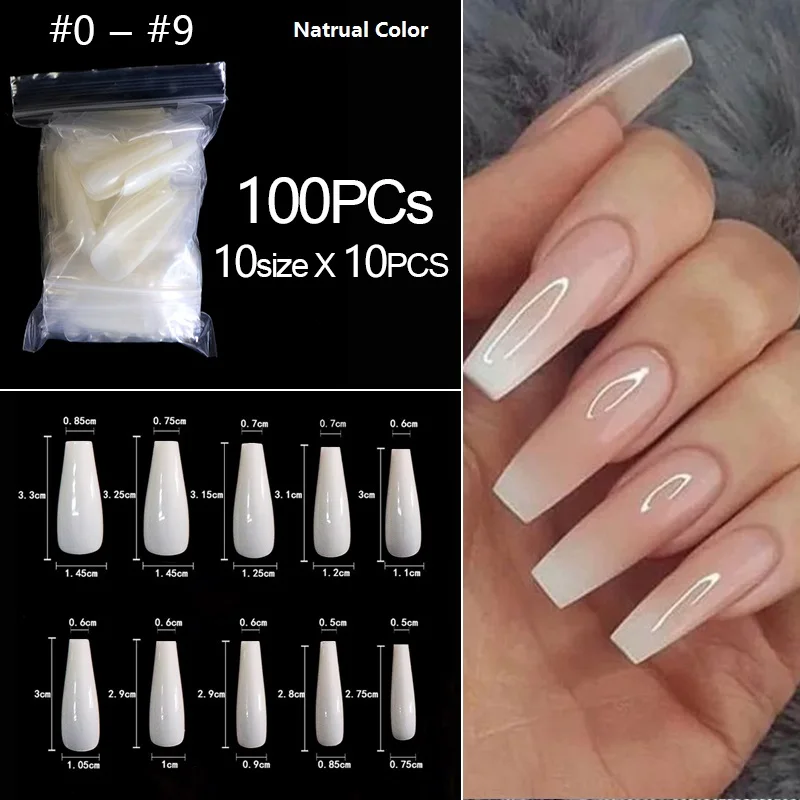 100pcs-GCNatural 100 шт./пакет накладные гроб ногти балерина накладные ногти на плоской подошве Форма для Неил арта украшения для кончиков ногтей Натуральный Прозрачный полное покрытие маникюр накладные ногти советы - Цвет: 100pcs-GCNatural