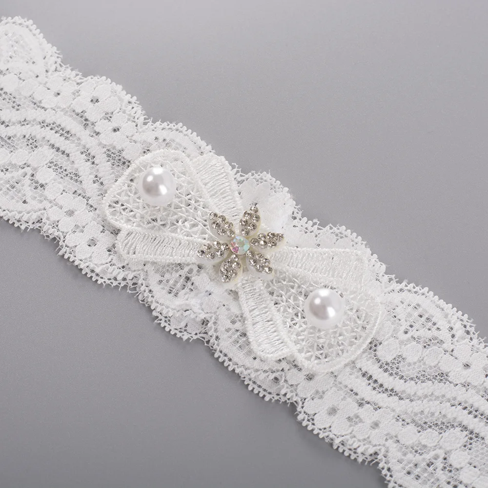 Сексуальные кружевные женские подвязки для ног невесты белые волнистые с бантом