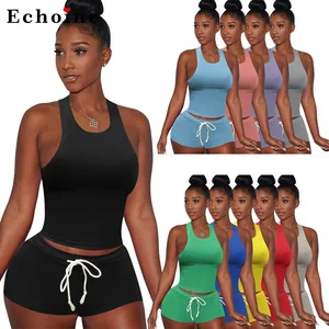 Повседневный Спортивный костюм, женские сексуальные майки, топы, комплект из двух предметов, Повседневная бейсбольная форма, облегающие шорты со шнуровкой для бега и фитнеса, спортивный костюм