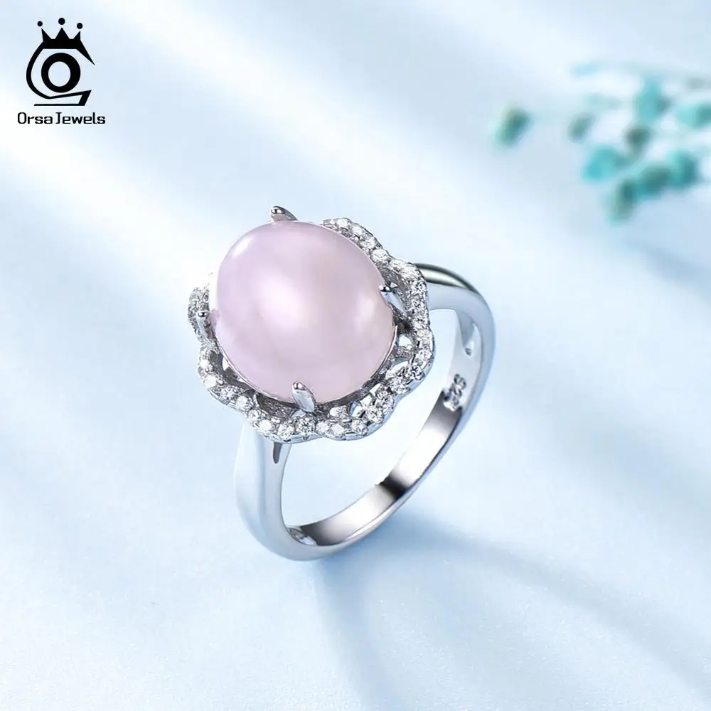 ORSA JEWELS Подлинная Мода 925 Обручальное розовое кварцевое кольцо из стерлингового серебра в форме цветка кольцо на головщину ювелирные изделия VSR16
