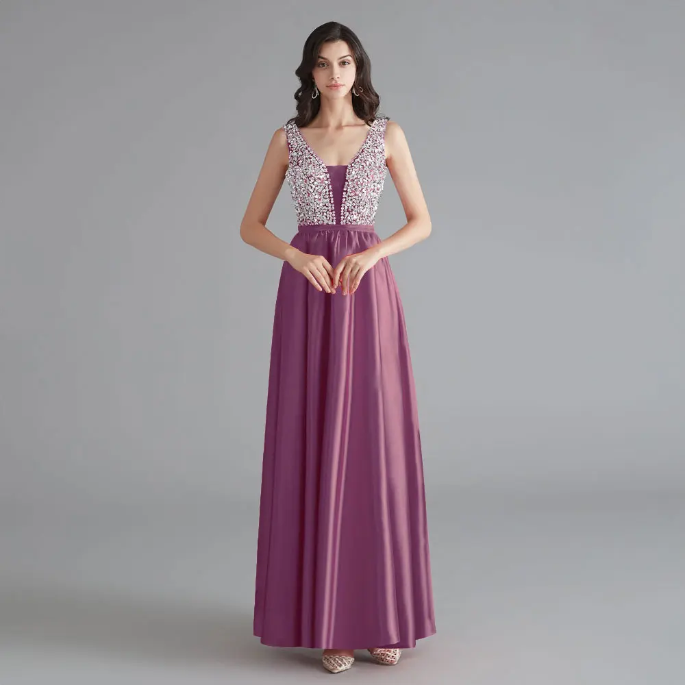 Dark Pink Beauty Emily,, v-образный вырез, стразы, без рукавов, платья подружек невесты, длинное, на заказ, свадебное платье, Vestido dama de honor - Цвет: Dark Pink