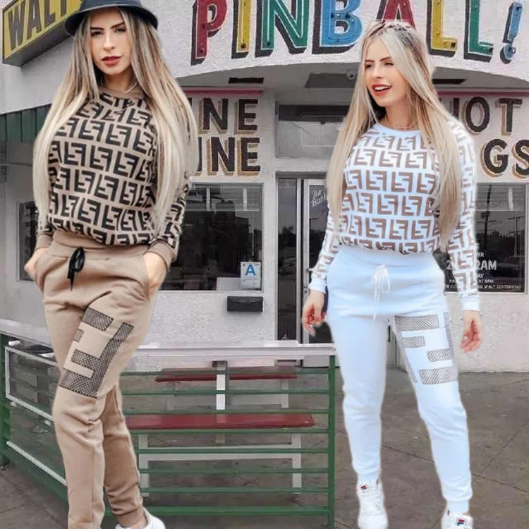

2021 Spring and Autumn New Women's Sports Suit Casual Home Women's Two-piece Letter Print Streetwear Suit