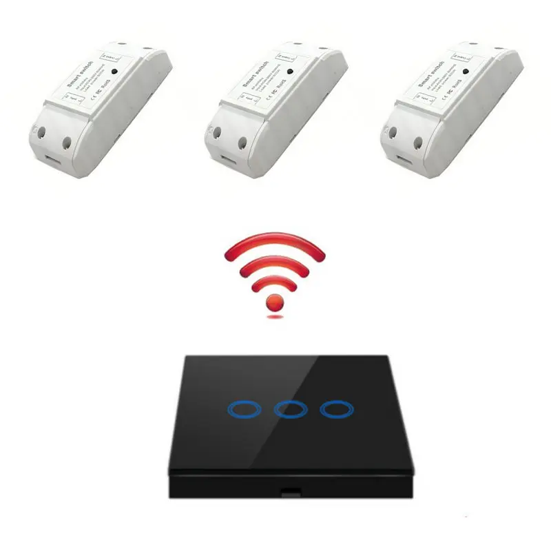 set black 3 Беспроводной смарт-переключатель RF433 Универсальный сенсорный пульт дистанционного управления 2 комплекта стеклянная панель передатчик управления Лер и релейный приемник 220 В - Цвет: set black 3