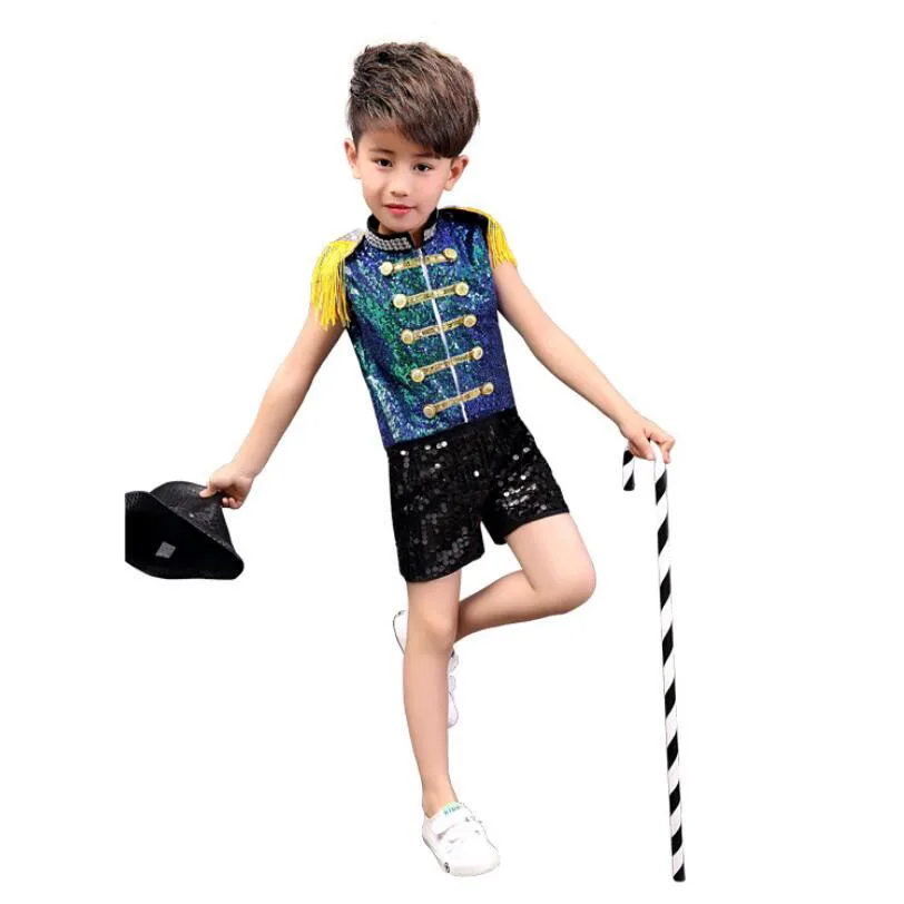 

New Children Jazz Dance Costume Sequin Girl Skirt Fringed Sequin Stage Performance Clothes Boys Jazz Dance Costumes