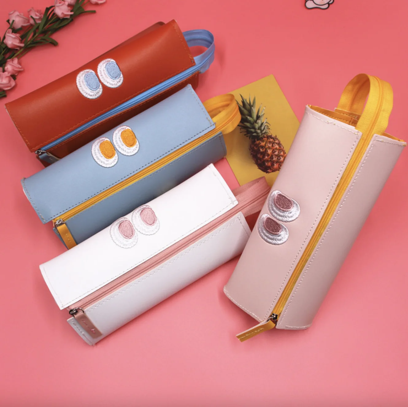 

PU Embroidery Pencil Case Cartoon Eyes Storage Makeup Bag Box For Kids Stationery Gift Cosmetic Supplies Pouch Back to School