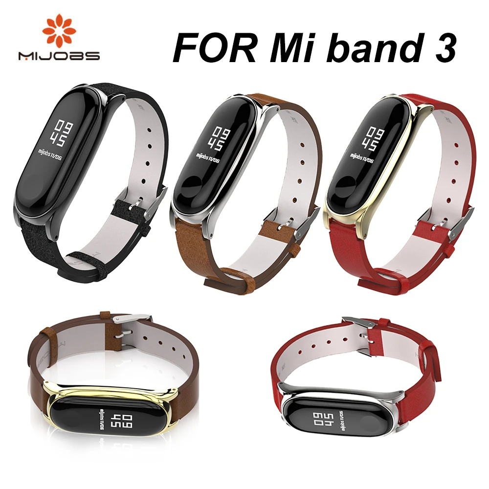 Ремешок Mijobs для Xiaomi Mi Band 4 кожаные ремешки корпус из нержавеющей стали 3 сменный