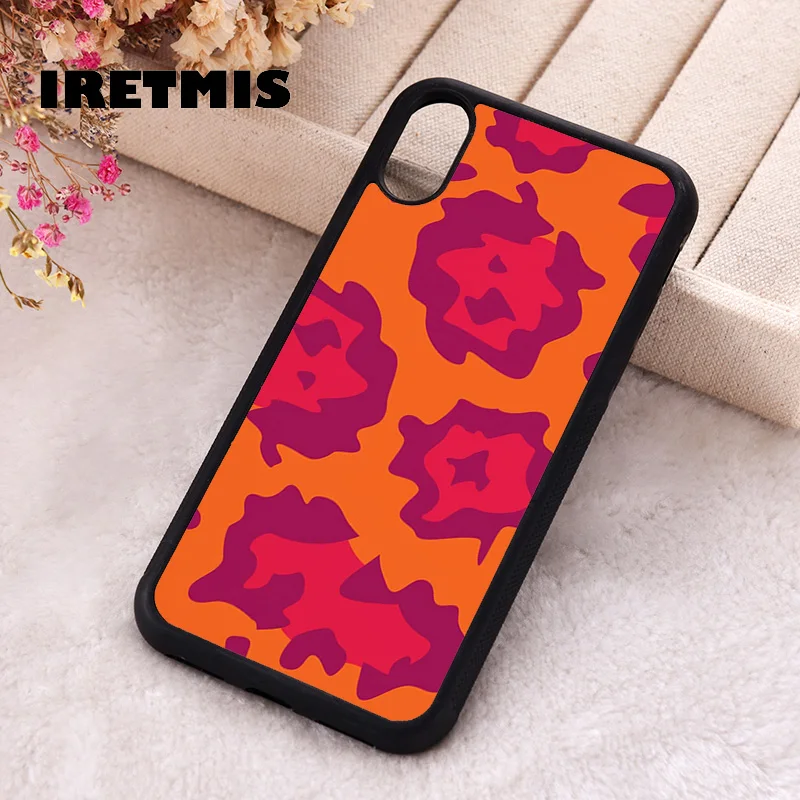 Iretmis 5 5S SE Чехол для телефона для iPhone 6 6S 7 8 Plus X Xs XR 11 12 13 MINI 14 Pro Max с оранжевым и красно-желтым леопардовым принтом.