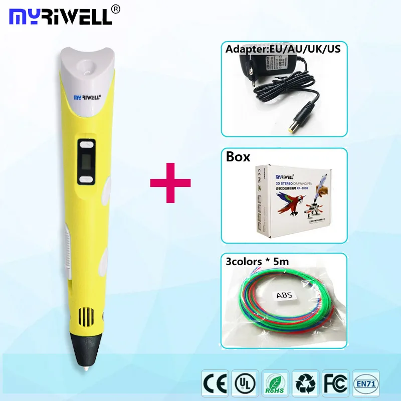 only V2 yellow pen Myriwell 3d Ручка RP100A/RP100B и abs Филамент pla пластик 3d Ручка 3 d ручка умный ребенок подарок на день рождения игрушки 3D Ручка - Цвет: only V2 yellow pen