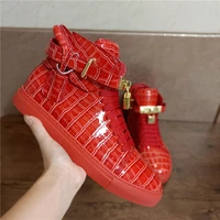 men winter fur boots alligator pattern lock lace flats glossy real leather newest designer high top sneakers men%e2%80%98s casual shoes