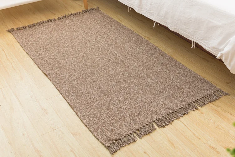 

Cotton and Linen Carpet Non-slip Water Absorption Rectangle Macrame Mat Solid Bedside Living Room Large Area Rugs