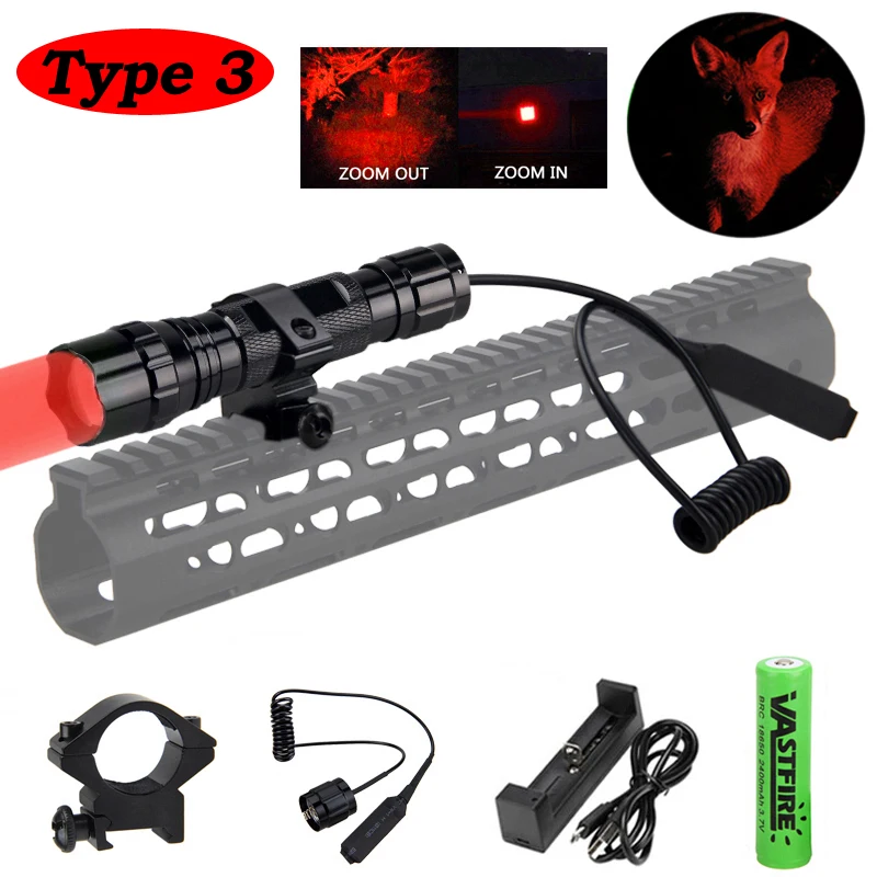 Package 3 (red) 300 ярдов Zoomable оружейный светильник зеленый/красный/IR 850nm флэш-светильник Хищник Варминт свинья охотничий страйкбол фонарь+ 18650+ USB зарядное устройство - Цвет: Package 3 (red)