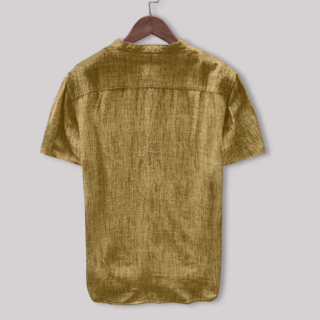 

2020 Summer Men's Shirts Casual Cotton Linen Button Blouses Mens Short Sleeve Tops Fashion Loose Solid Color Male Shirts