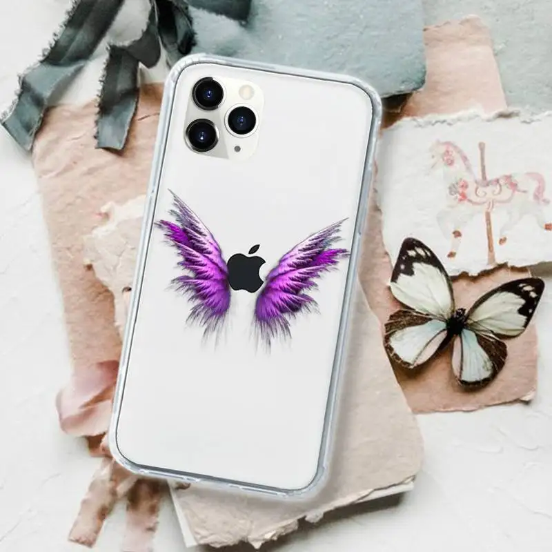 

Angel colourful wings feather black Phone Cases Transparent for iPhone 11 12 mini pro XS MAX 8 7 6 6S Plus X 5S SE 2020 XR