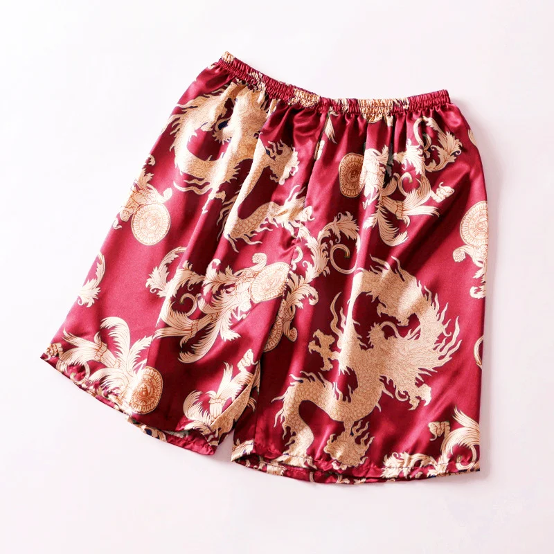 Мужская пижама шелковистая Повседневная Ночная рубашка шорты для сна летние