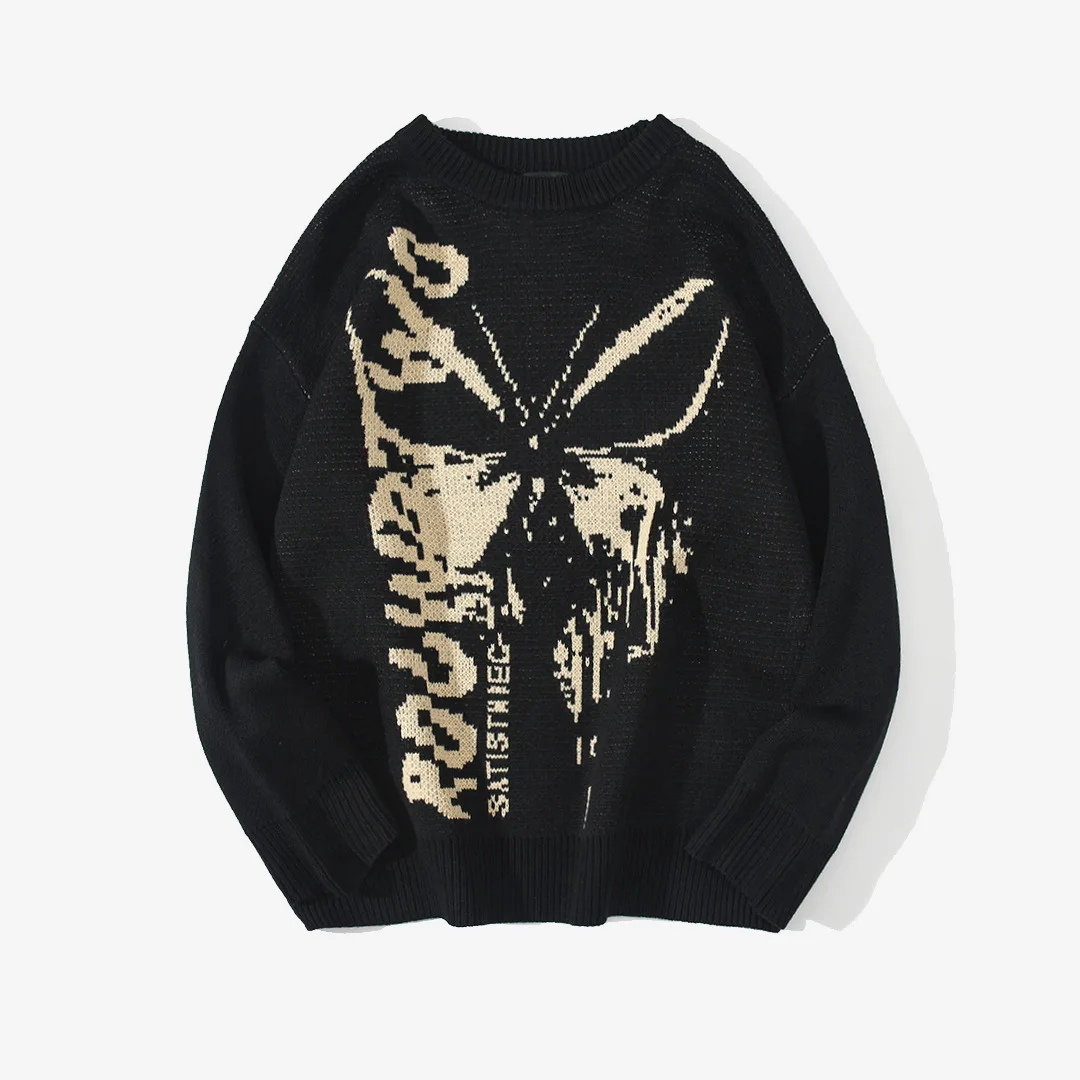 

Butterfly Print Crew Neck Sweater Men's Pullover Harajuku Hip Hop Streetwear Knitted Sweater Autumn Fashion Mens Casual Sweater