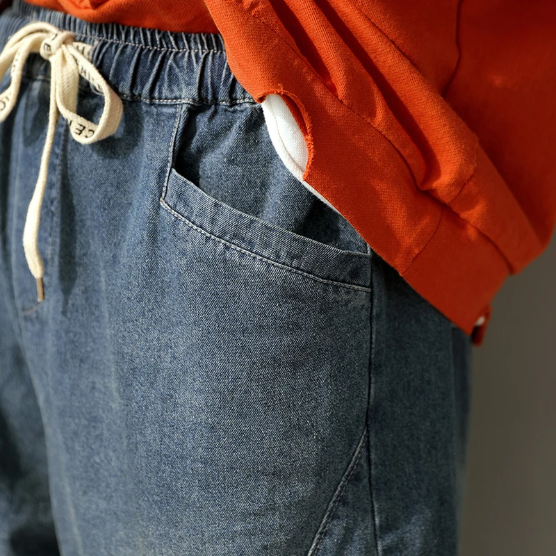 Весна 2020 джинсы с эластичной резинкой на талии свободные Ретро Женские